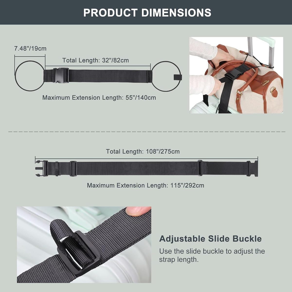 Luggage Straps for Suitcases 3 PCS, Adjustable Elastic Tick Rope