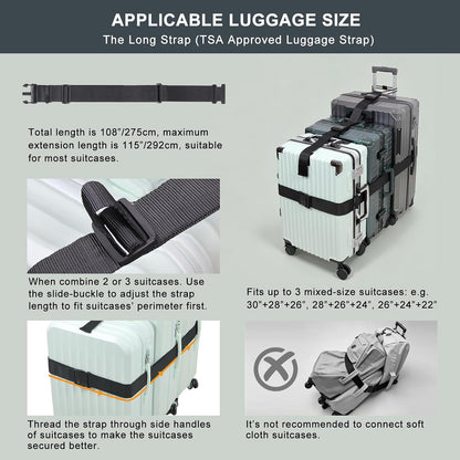 Luggage Straps for Suitcases 3 PCS, Adjustable Elastic Tick Rope