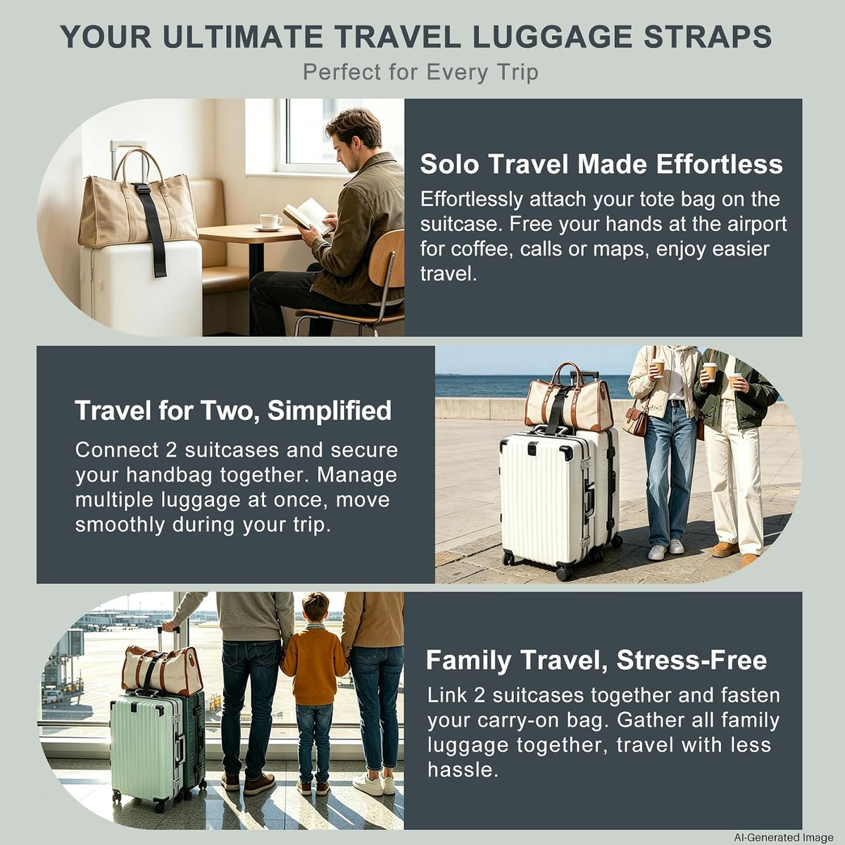 Luggage Straps for Suitcases 3 PCS, Adjustable Elastic Tick Rope