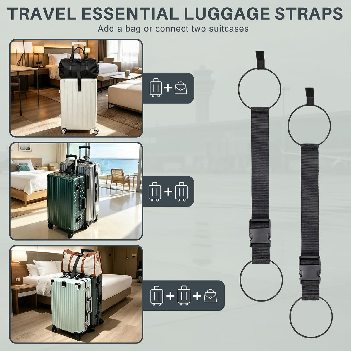 Luggage Straps for Suitcases 3 PCS, Adjustable Elastic Tick Rope