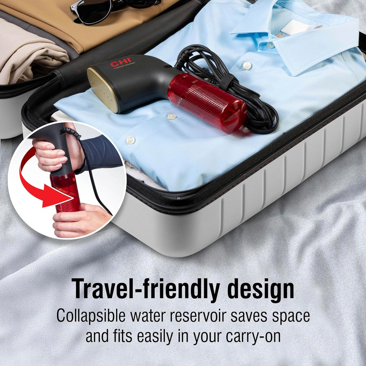 CHI Collapsible Travel 2-in-1 Handheld Garment Steamer & Steam Iron