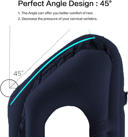 Inflatable Travel Pillow for Airplane, Inflatable Neck Air Pillow for Sleeping(Blue)