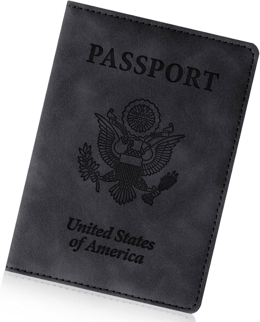 Passport Holder for Travel Essentials, RFID Blocking Passport Cover Wallet Card Case for Women and Men, PU Leather, Black