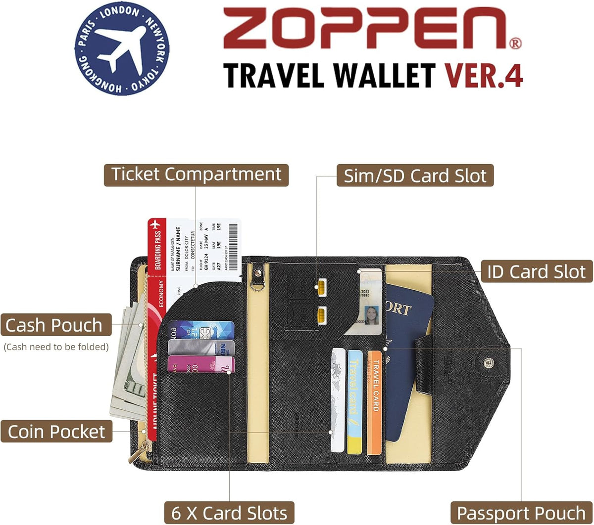 Passport Holder Travel Wallet Organizer for Women,Black