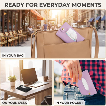 Purple Pocket Tissue Holder - Tissue Holder | Travel Pouch for Tissue | Pocket Paper Towel | Tissue Bag Holder | Paper Towel Pu Leather Case | Paper Box Bag | Tissue Storage Bag (Purple)