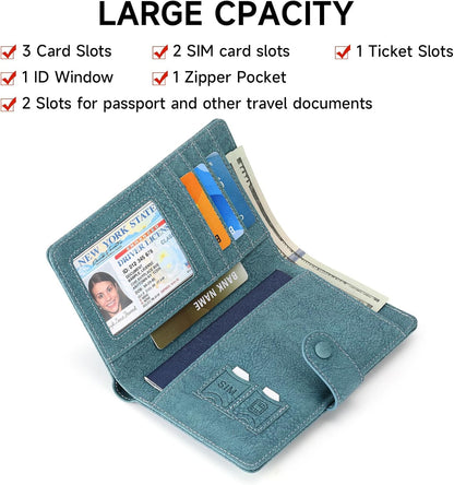 Leather RFID Blocking Passport Holder Travel Wallet, Passport Cover/Travel Wallet for Women/Men with