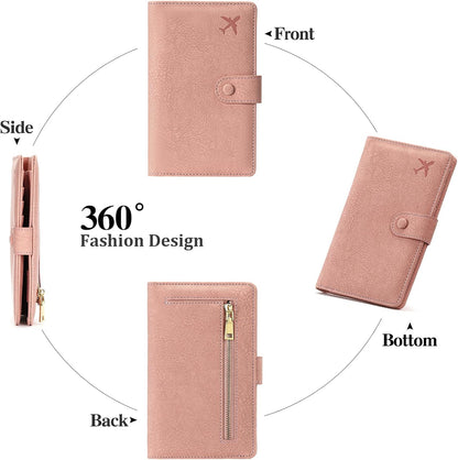 Leather RFID Blocking Passport Holder Travel Wallet, Passport Cover/Travel Wallet for Women/Men with