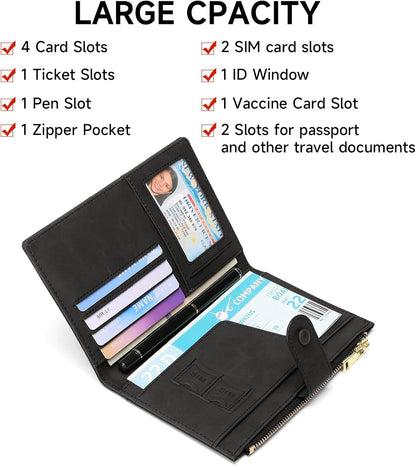 Leather RFID Blocking Passport Holder Travel Wallet, Passport Cover/Travel Wallet for Women/Men with