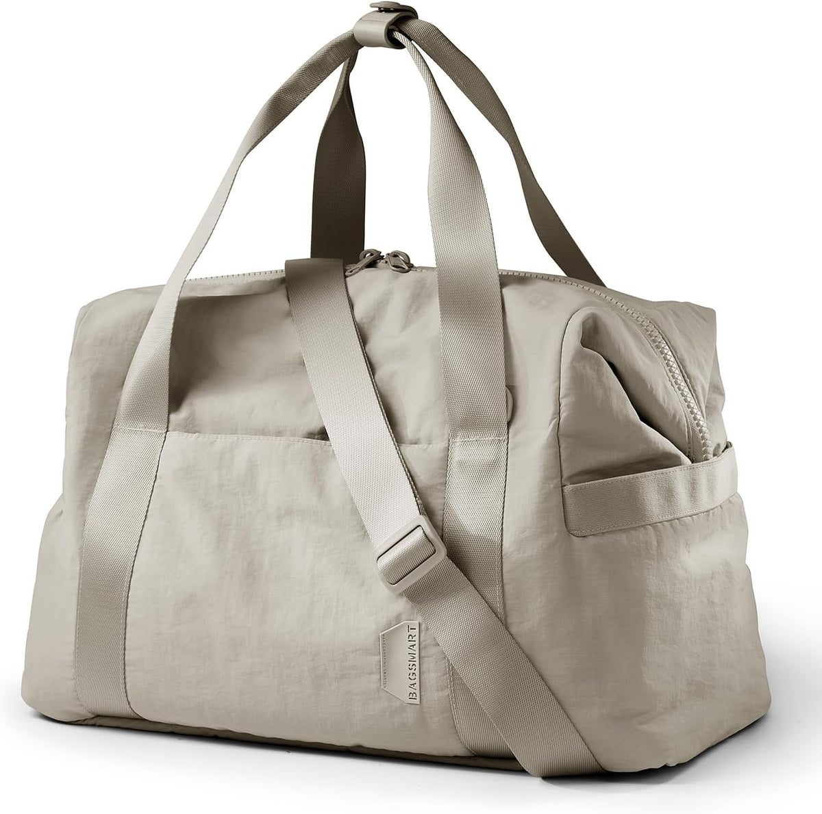 Gym Bag for Women, Carry on Weekender Overnight Bag, Travel Duffel Bags with Trolley Sleeve, Personal Item Travel Bag Tote Bag Workout Dance Bag, Beige-M