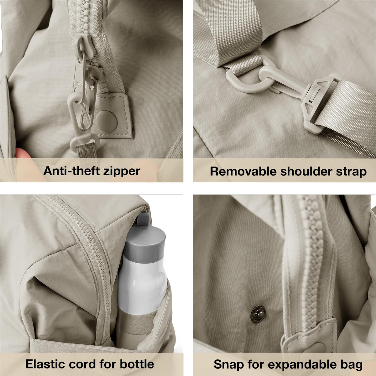 Gym Bag for Women, Carry on Weekender Overnight Bag, Travel Duffel Bags with Trolley Sleeve, Personal Item Travel Bag Tote Bag Workout Dance Bag, Beige-M