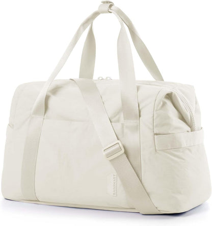 Gym Bag for Women, Carry on Weekender Overnight Bag, Travel Duffel Bags with Trolley Sleeve, Personal Item Travel Bag Tote Bag Workout Dance Bag, Beige-M
