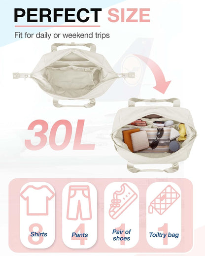 Gym Bag for Women, Carry on Weekender Overnight Bag, Travel Duffel Bags with Trolley Sleeve, Personal Item Travel Bag Tote Bag Workout Dance Bag, Beige-M