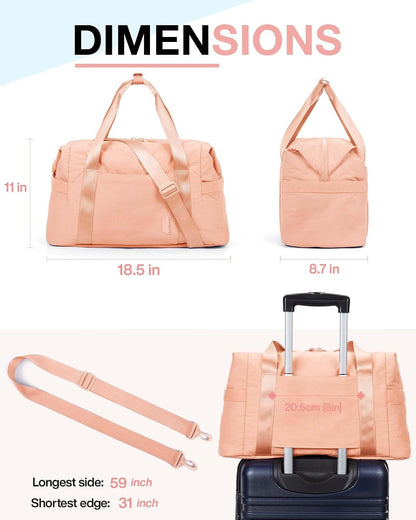 Gym Bag for Women, Carry on Weekender Overnight Bag, Travel Duffel Bags with Trolley Sleeve, Personal Item Travel Bag Tote Bag Workout Dance Bag, Beige-M