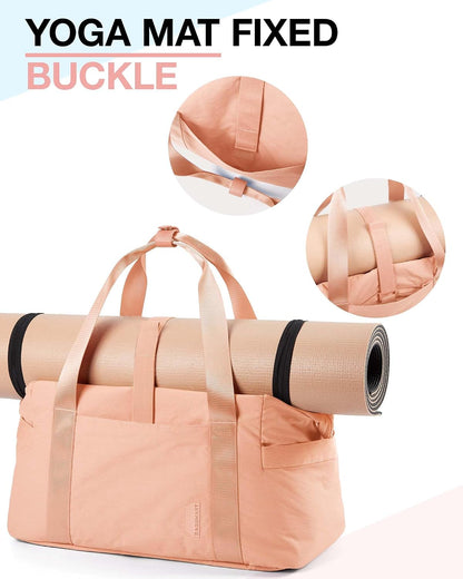 Gym Bag for Women, Carry on Weekender Overnight Bag, Travel Duffel Bags with Trolley Sleeve, Personal Item Travel Bag Tote Bag Workout Dance Bag, Beige-M