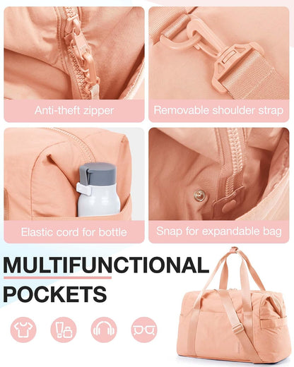 Gym Bag for Women, Carry on Weekender Overnight Bag, Travel Duffel Bags with Trolley Sleeve, Personal Item Travel Bag Tote Bag Workout Dance Bag, Beige-M
