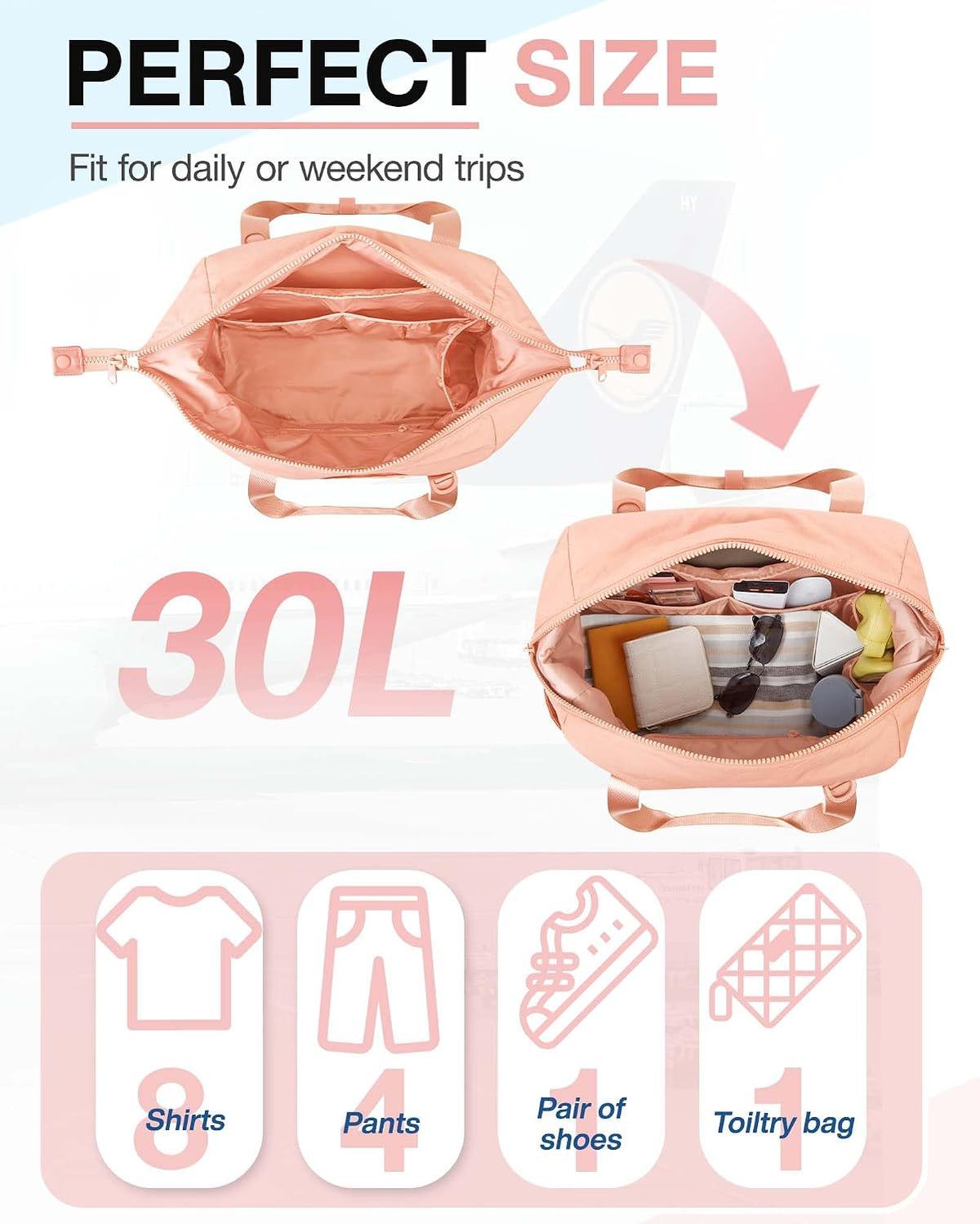 Gym Bag for Women, Carry on Weekender Overnight Bag, Travel Duffel Bags with Trolley Sleeve, Personal Item Travel Bag Tote Bag Workout Dance Bag, Beige-M