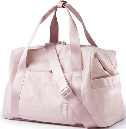 Gym Bag for Women, Carry on Weekender Overnight Bag, Travel Duffel Bags with Trolley Sleeve, Personal Item Travel Bag Tote Bag Workout Dance Bag, Beige-M