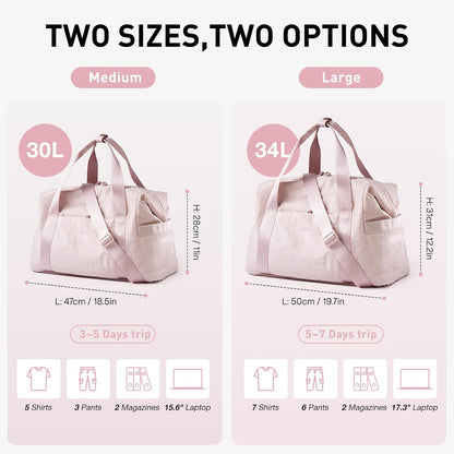 Gym Bag for Women, Carry on Weekender Overnight Bag, Travel Duffel Bags with Trolley Sleeve, Personal Item Travel Bag Tote Bag Workout Dance Bag, Beige-M