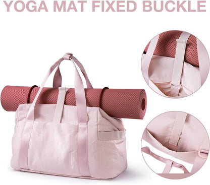 Gym Bag for Women, Carry on Weekender Overnight Bag, Travel Duffel Bags with Trolley Sleeve, Personal Item Travel Bag Tote Bag Workout Dance Bag, Beige-M