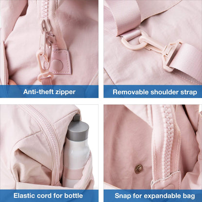 Gym Bag for Women, Carry on Weekender Overnight Bag, Travel Duffel Bags with Trolley Sleeve, Personal Item Travel Bag Tote Bag Workout Dance Bag, Beige-M