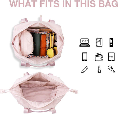 Gym Bag for Women, Carry on Weekender Overnight Bag, Travel Duffel Bags with Trolley Sleeve, Personal Item Travel Bag Tote Bag Workout Dance Bag, Beige-M