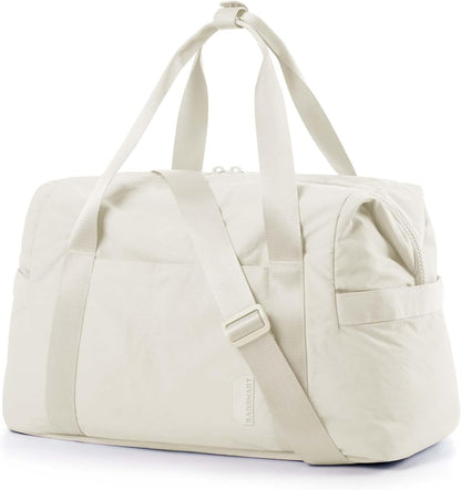 Gym Bag for Women, Carry on Weekender Overnight Bag, Travel Duffel Bags with Trolley Sleeve, Personal Item Travel Bag Tote Bag Workout Dance Bag, Beige-M