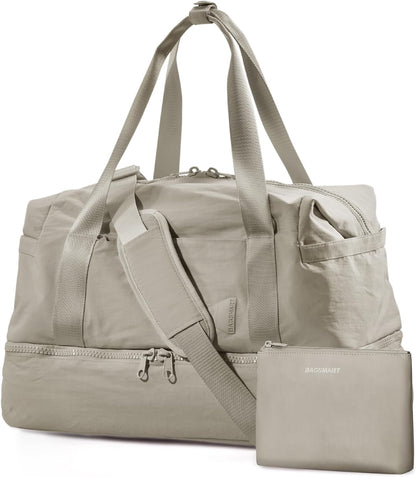 Gym Bag for Women, Carry on Weekender Overnight Bag, Travel Duffel Bags with Trolley Sleeve, Personal Item Travel Bag Tote Bag Workout Dance Bag, Beige-M