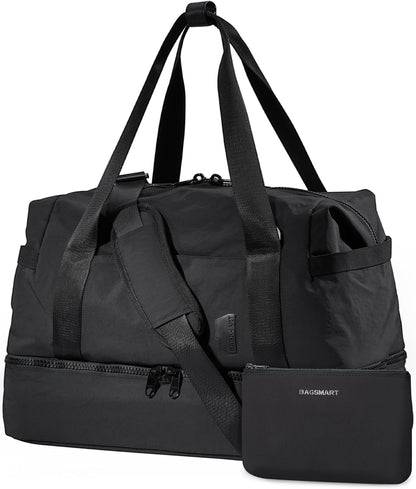 Gym Bag for Women, Carry on Weekender Overnight Bag, Travel Duffel Bags with Trolley Sleeve, Personal Item Travel Bag Tote Bag Workout Dance Bag, Beige-M
