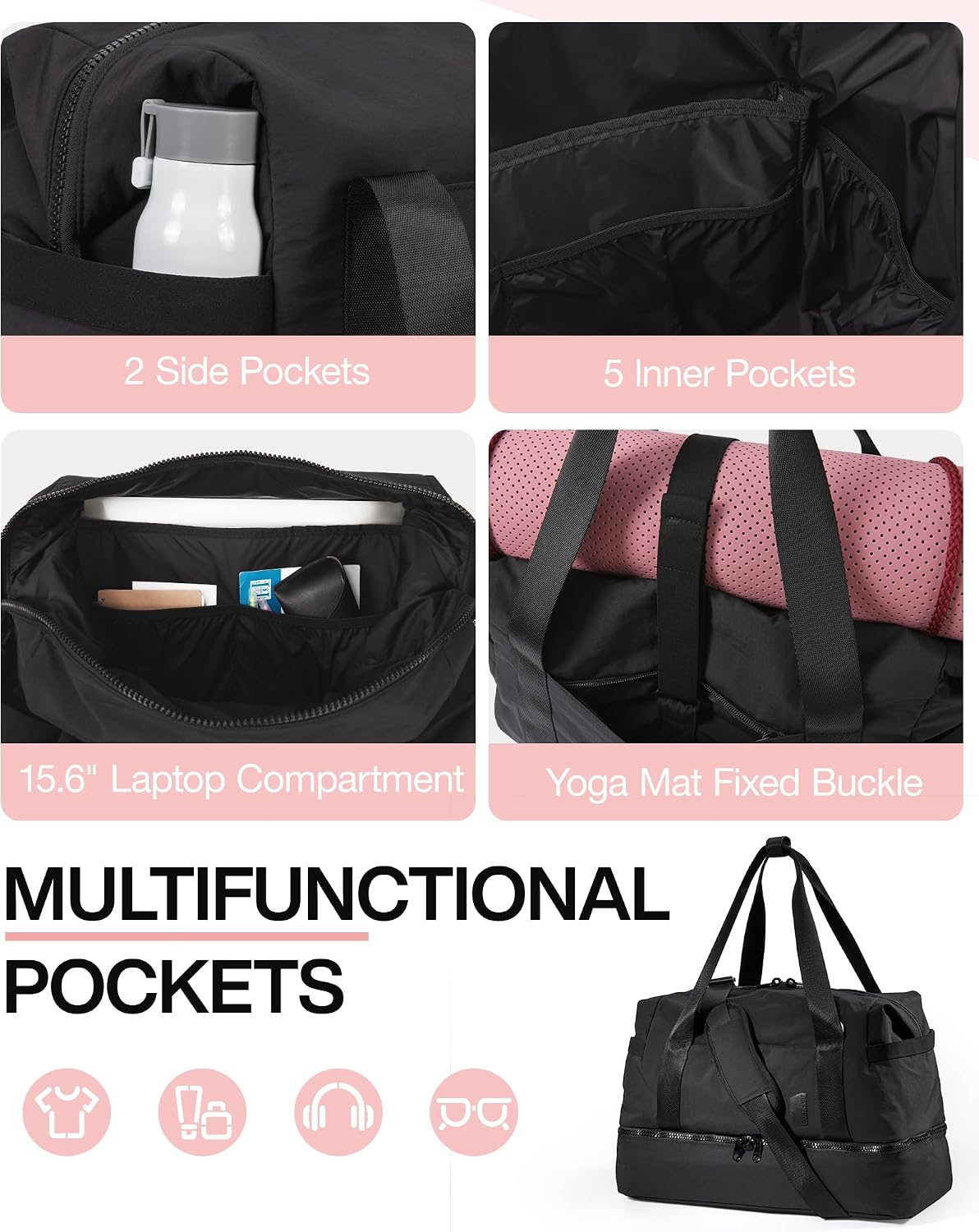 Gym Bag for Women, Carry on Weekender Overnight Bag, Travel Duffel Bags with Trolley Sleeve, Personal Item Travel Bag Tote Bag Workout Dance Bag, Beige-M