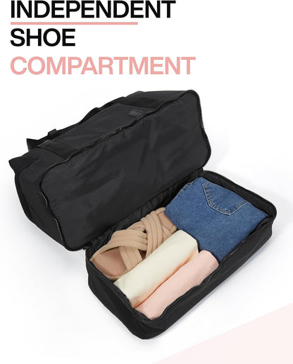 Gym Bag for Women, Carry on Weekender Overnight Bag, Travel Duffel Bags with Trolley Sleeve, Personal Item Travel Bag Tote Bag Workout Dance Bag, Beige-M