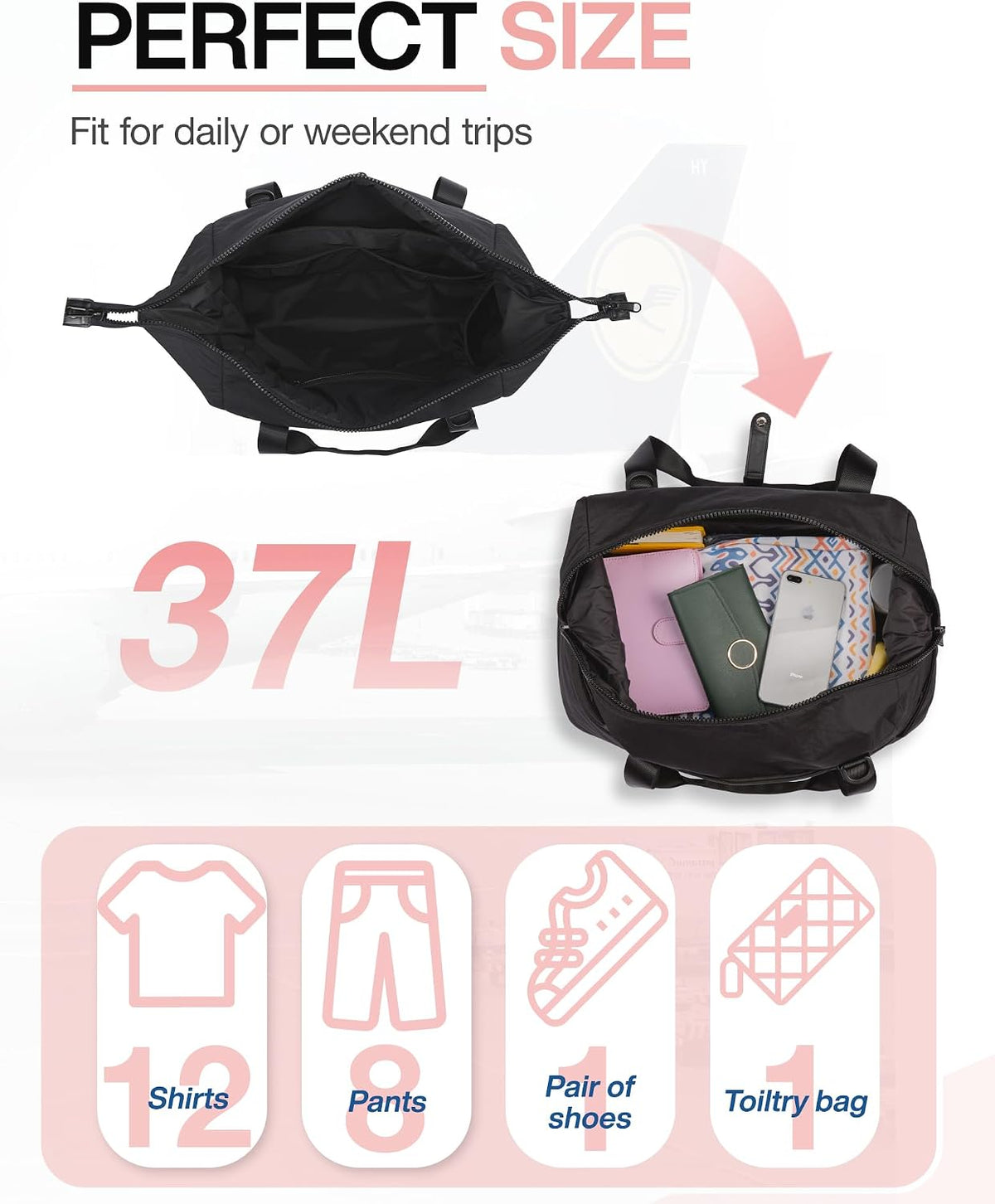 Gym Bag for Women, Carry on Weekender Overnight Bag, Travel Duffel Bags with Trolley Sleeve, Personal Item Travel Bag Tote Bag Workout Dance Bag, Beige-M