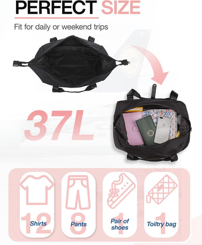 Gym Bag for Women, Carry on Weekender Overnight Bag, Travel Duffel Bags with Trolley Sleeve, Personal Item Travel Bag Tote Bag Workout Dance Bag, Beige-M