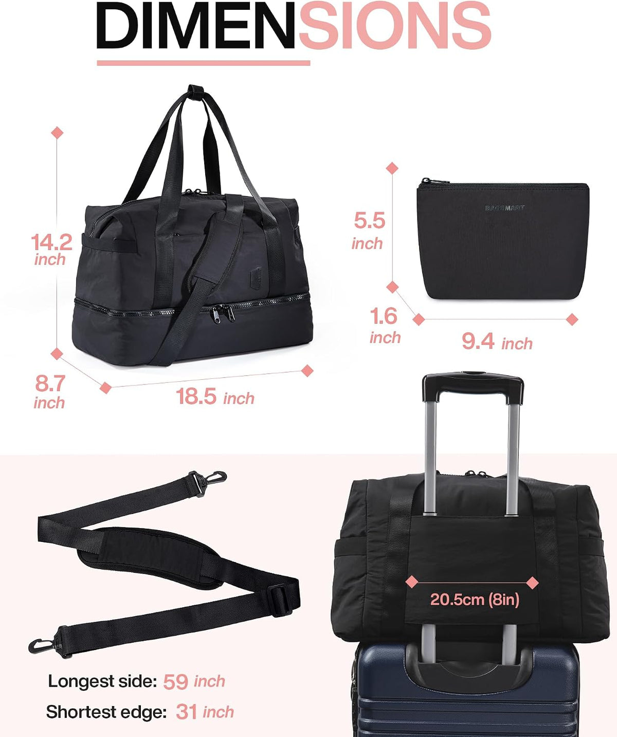 Gym Bag for Women, Carry on Weekender Overnight Bag, Travel Duffel Bags with Trolley Sleeve, Personal Item Travel Bag Tote Bag Workout Dance Bag, Beige-M