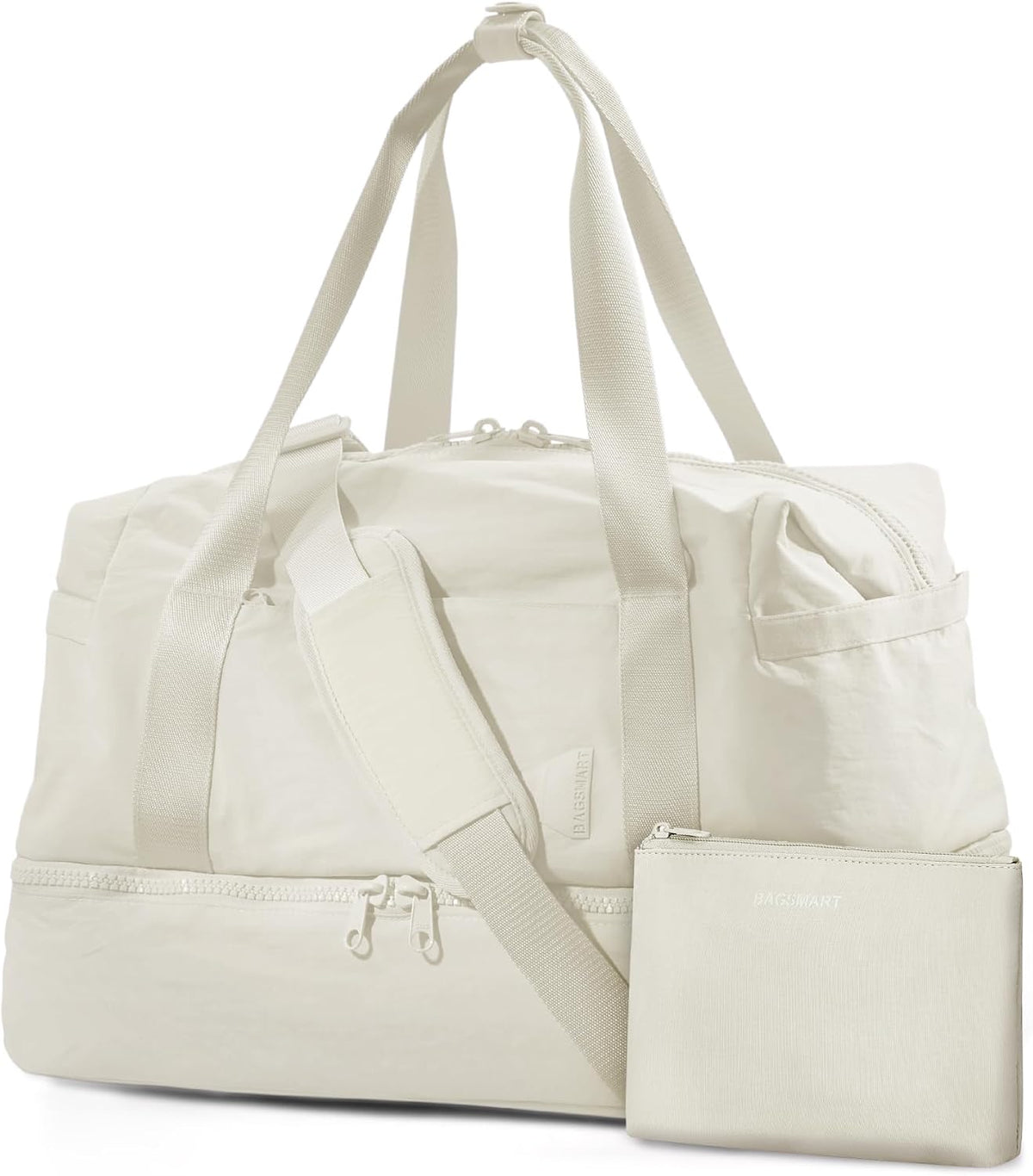 Gym Bag for Women, Carry on Weekender Overnight Bag, Travel Duffel Bags with Trolley Sleeve, Personal Item Travel Bag Tote Bag Workout Dance Bag, Beige-M