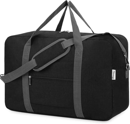Carry on Luggage 22x14x9 Airline Approved Foldable Duffle Bag for Travel Packable Duffel Bag for Traveling Airplane for Women and Men 40L (Black (With Shoulder Strap))