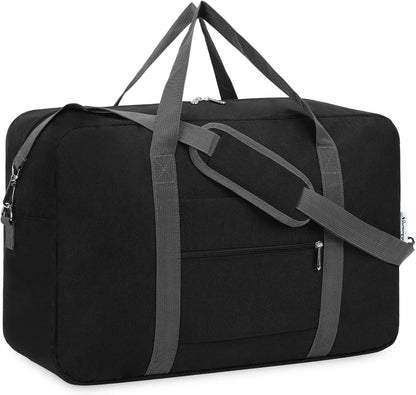 Carry on Luggage 22x14x9 Airline Approved Foldable Duffle Bag for Travel Packable Duffel Bag for Traveling Airplane for Women and Men 40L (Black (With Shoulder Strap))
