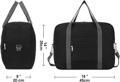 Carry on Luggage 22x14x9 Airline Approved Foldable Duffle Bag for Travel Packable Duffel Bag for Traveling Airplane for Women and Men 40L (Black (With Shoulder Strap))