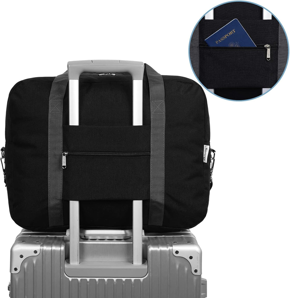 Carry on Luggage 22x14x9 Airline Approved Foldable Duffle Bag for Travel Packable Duffel Bag for Traveling Airplane for Women and Men 40L (Black (With Shoulder Strap))