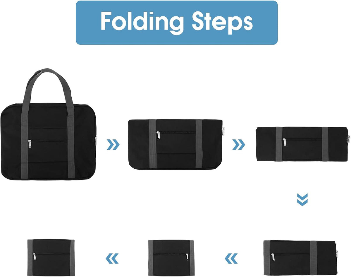 Carry on Luggage 22x14x9 Airline Approved Foldable Duffle Bag for Travel Packable Duffel Bag for Traveling Airplane for Women and Men 40L (Black (With Shoulder Strap))