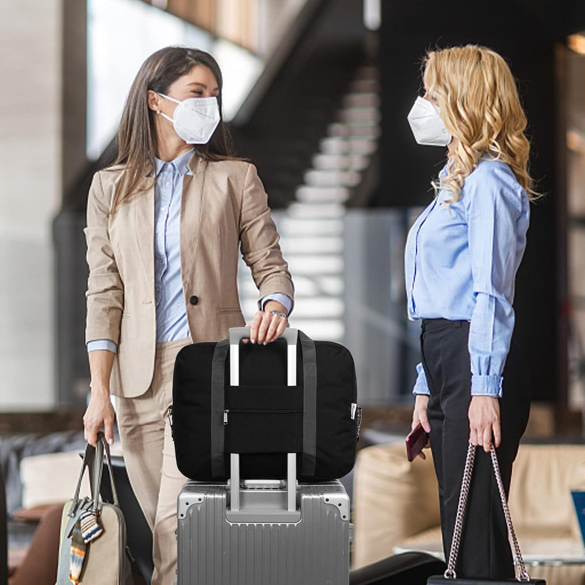 Carry on Luggage 22x14x9 Airline Approved Foldable Duffle Bag for Travel Packable Duffel Bag for Traveling Airplane for Women and Men 40L (Black (With Shoulder Strap))