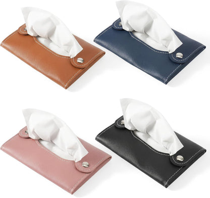 4 Pcs Tissue Holder for Purse,Slim PU Leather Travel Purse Tissue Holder, Reusable 4 Color Pocket Tissues Holders, Handbag or Pocket (Fits Standard Pockets Packs)