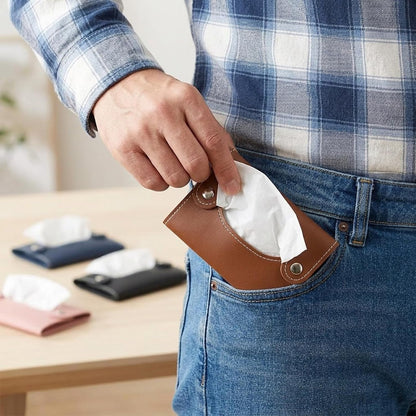 4 Pcs Tissue Holder for Purse,Slim PU Leather Travel Purse Tissue Holder, Reusable 4 Color Pocket Tissues Holders, Handbag or Pocket (Fits Standard Pockets Packs)