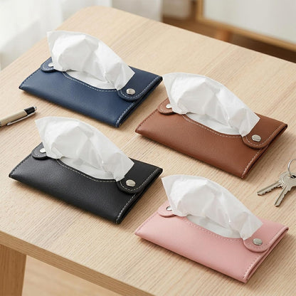 4 Pcs Tissue Holder for Purse,Slim PU Leather Travel Purse Tissue Holder, Reusable 4 Color Pocket Tissues Holders, Handbag or Pocket (Fits Standard Pockets Packs)