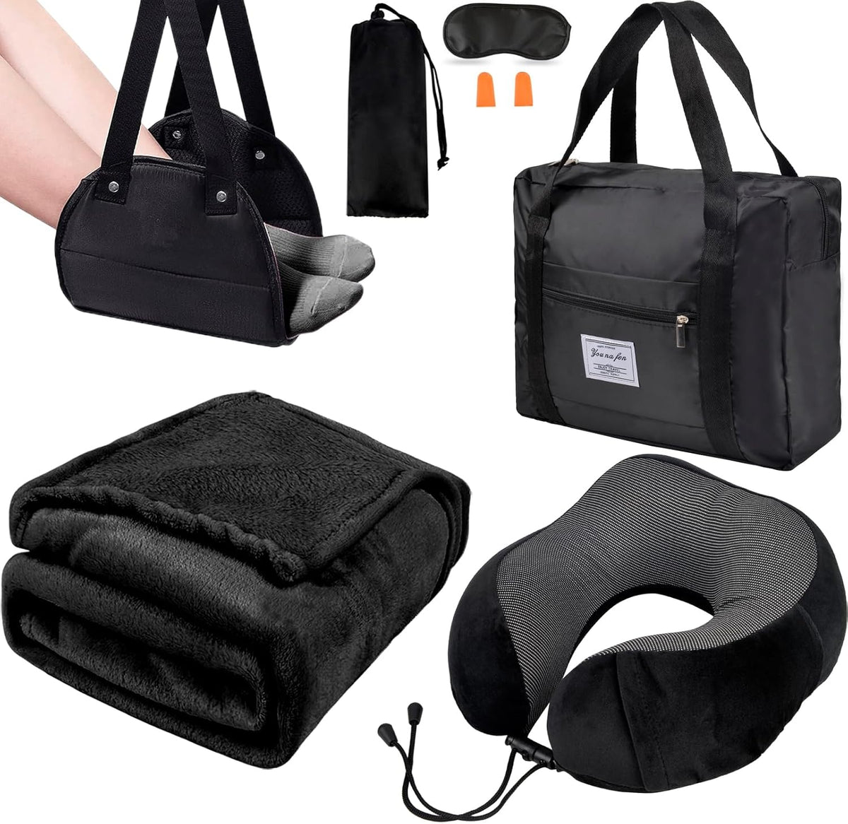 Travel Pillow and Blanket Set - Foot Hammock Rest Airplane Essentials, Pink