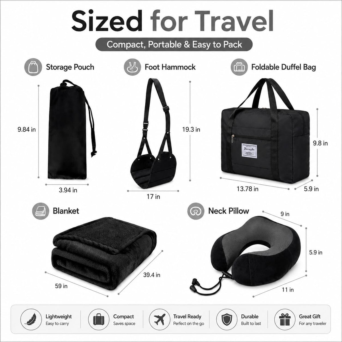 Travel Pillow and Blanket Set - Foot Hammock Rest Airplane Essentials, Pink