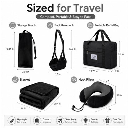 Travel Pillow and Blanket Set - Foot Hammock Rest Airplane Essentials, Pink