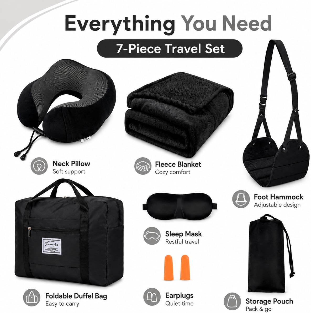 Travel Pillow and Blanket Set - Foot Hammock Rest Airplane Essentials, Pink