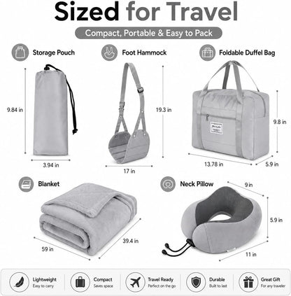 Travel Pillow and Blanket Set - Foot Hammock Rest Airplane Essentials, Pink