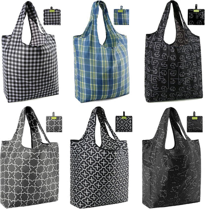 Foldable Travel Bag Reusable Gifts Bags - Reusable Grocery Bags Large Holiday Gifts Cloth Tote With Handles - Bulk Reusable Shopping Bags for Women (Beach Storage Washable Collapsible)