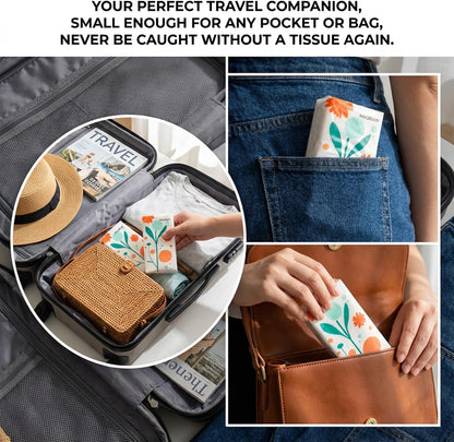 MAQIHAN 15PCS Travel Tissues - 3-Ply Pocket Tissue Packs, Purse tissues